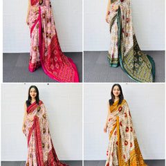 Traditional Patola Print Heavy Mul Cotton Saree with Unstitched Blouse Piece