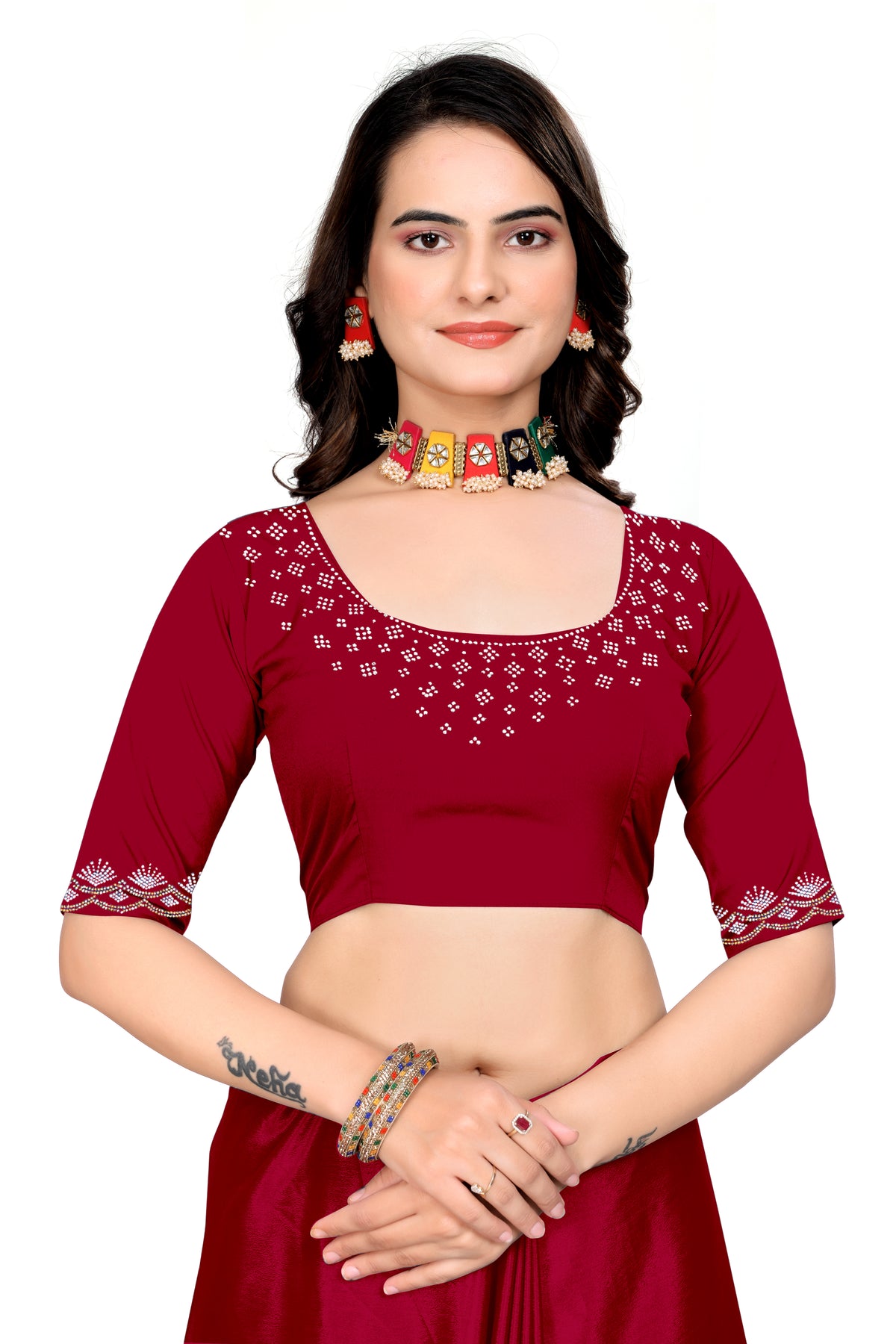 Chinon Saree with Silver & Gold Diamonds Border | Bridal, Party Wear | Affordable Price