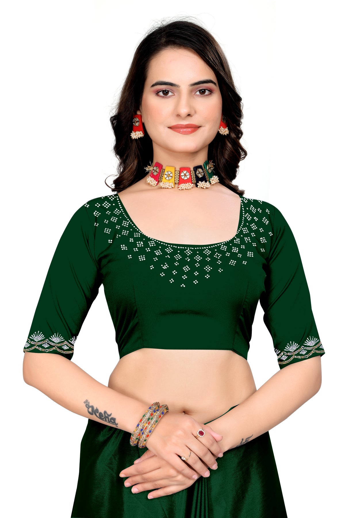 Chinon Saree with Silver & Gold Diamonds Border | Bridal, Party Wear | Affordable Price