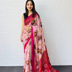 Traditional Patola Print Heavy Mul Cotton Saree with Unstitched Blouse Piece