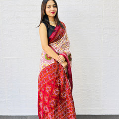 Traditional Patola Print Heavy Mul Cotton Saree with Unstitched Blouse Piece