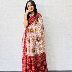 Traditional Patola Print Heavy Mul Cotton Saree with Unstitched Blouse Piece