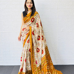 Traditional Patola Print Heavy Mul Cotton Saree with Unstitched Blouse Piece