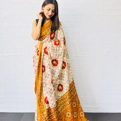 Traditional Patola Print Heavy Mul Cotton Saree with Unstitched Blouse Piece
