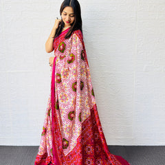 Traditional Patola Print Heavy Mul Cotton Saree with Unstitched Blouse Piece