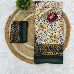 Traditional Patola Print Heavy Mul Cotton Saree with Unstitched Blouse Piece