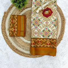Traditional Patola Print Heavy Mul Cotton Saree with Unstitched Blouse Piece