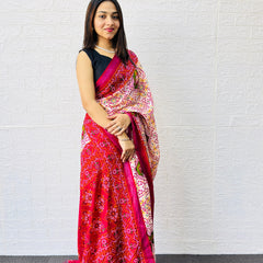 Traditional Patola Print Heavy Mul Cotton Saree with Unstitched Blouse Piece