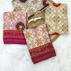 Traditional Patola Print Heavy Mul Cotton Saree with Unstitched Blouse Piece