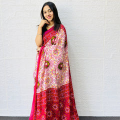 Traditional Patola Print Heavy Mul Cotton Saree with Unstitched Blouse Piece
