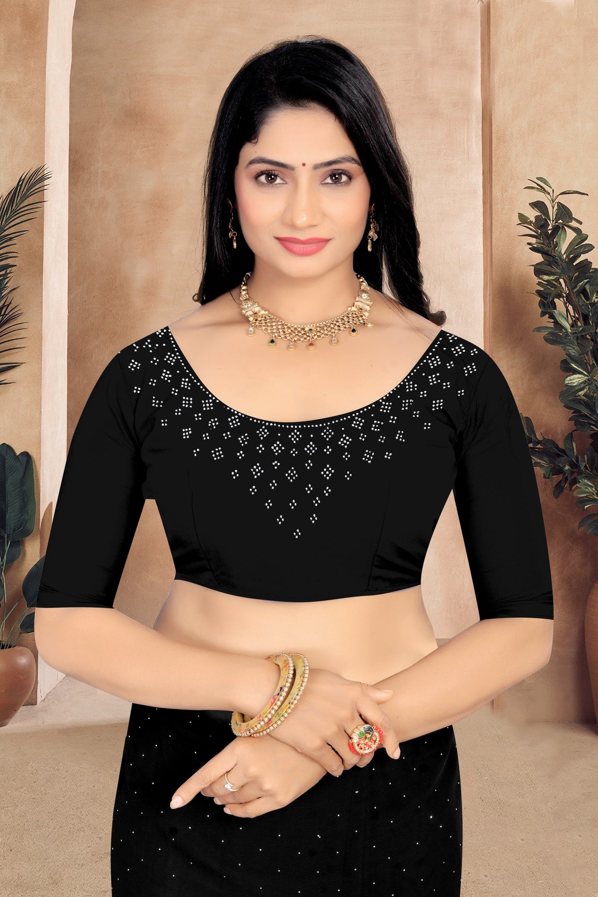 Black Georgette Saree with Siroski Stone Work | Lightweight Party & Wedding Wear