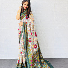 Traditional Patola Print Heavy Mul Cotton Saree with Unstitched Blouse Piece