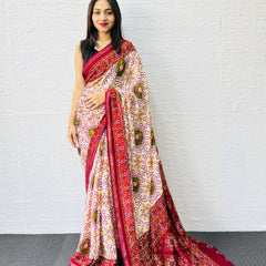 Traditional Patola Print Heavy Mul Cotton Saree with Unstitched Blouse Piece
