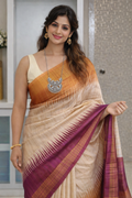 Classic Tussar Silk Saree with Contrast Border & Elegant Pallu