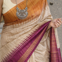 Classic Tussar Silk Saree with Contrast Border & Elegant Pallu
