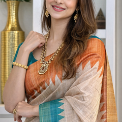 Premium Tussar Silk Printed Saree with Contrast Pallu