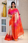 Elegant Silk Saree with Modern Stripe Design & Contrast Pallu