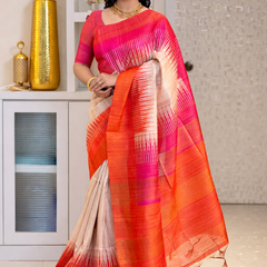 Elegant Silk Saree with Modern Stripe Design & Contrast Pallu