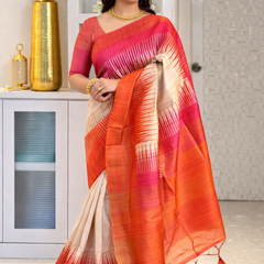 Elegant Silk Saree with Modern Stripe Design & Contrast Pallu