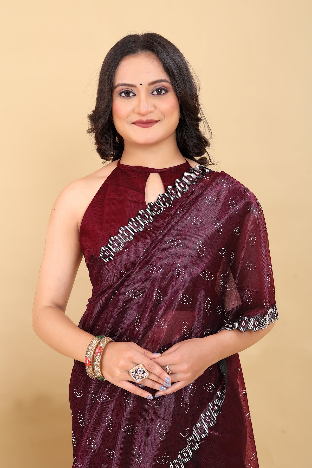 Elegant Peach Net Saree with Pink Lace Border