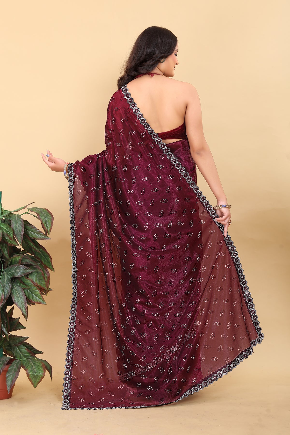 Elegant Peach Net Saree with Pink Lace Border