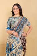 Traditional Kalamkari Printed Saree with Zigzag Pattern