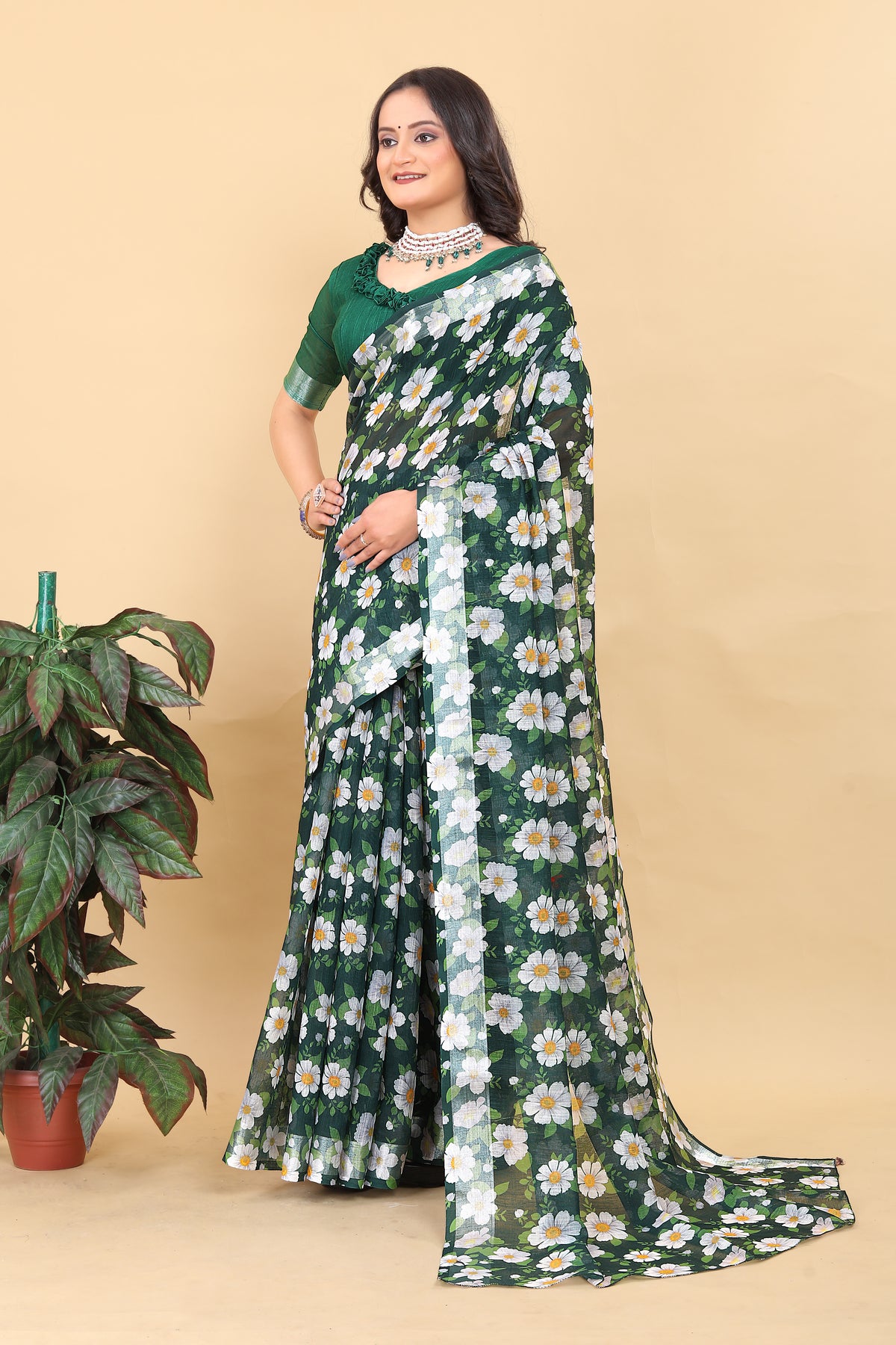 Fresh Bloom Dark Green Saree