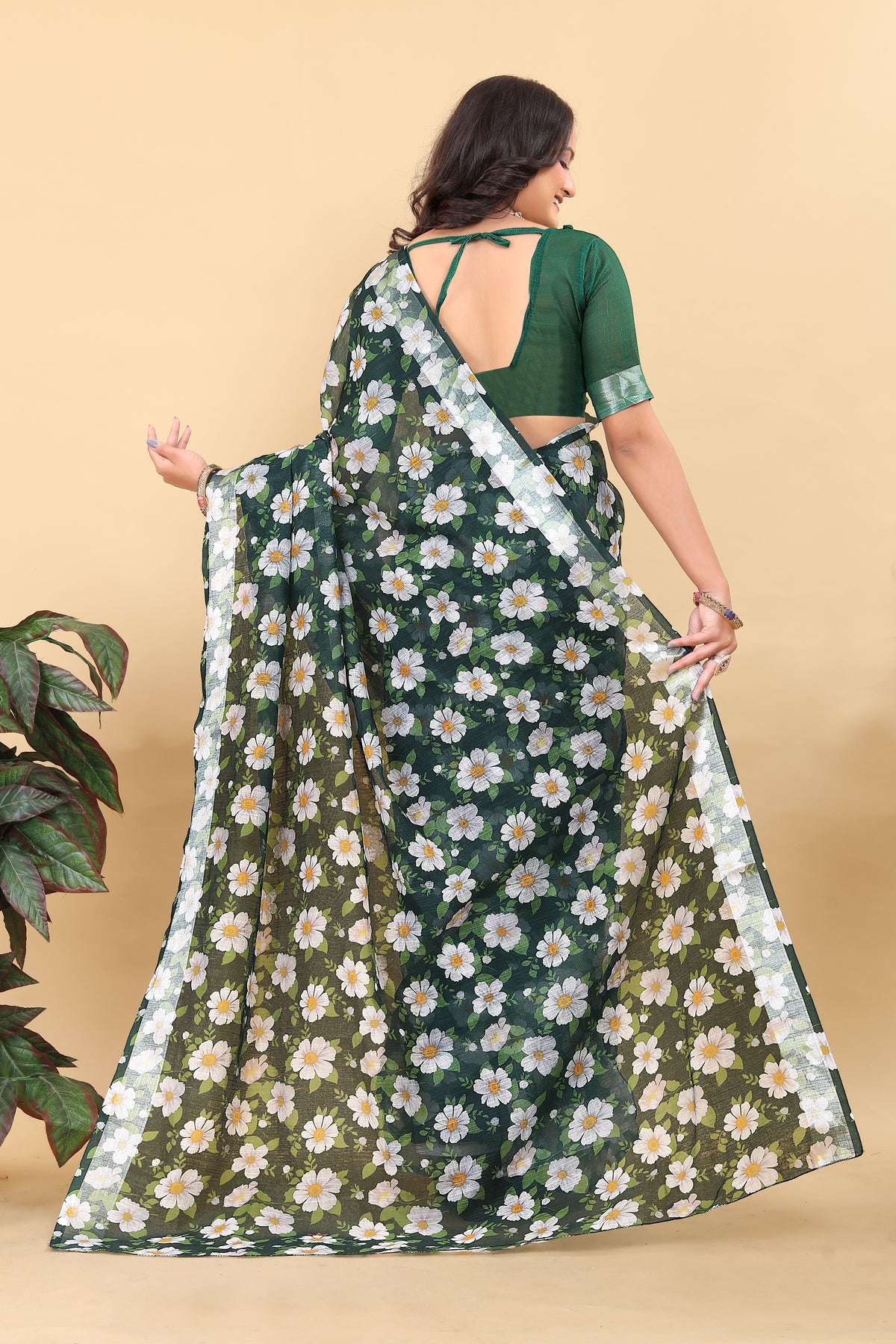 Fresh Bloom Dark Green Saree