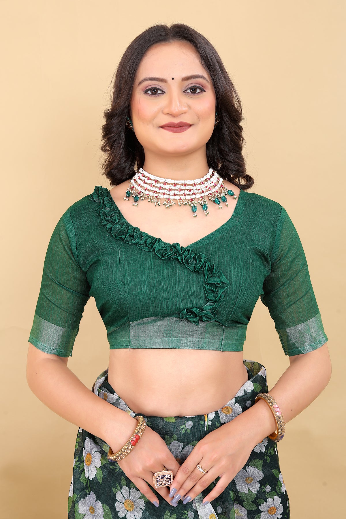 Fresh Bloom Dark Green Saree