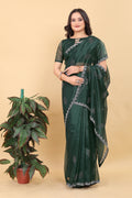 Elegant Dark Green Embroidered Saree with Net Detailing