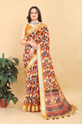 Elegant Geometric & Tribal Printed Saree with Golden Border