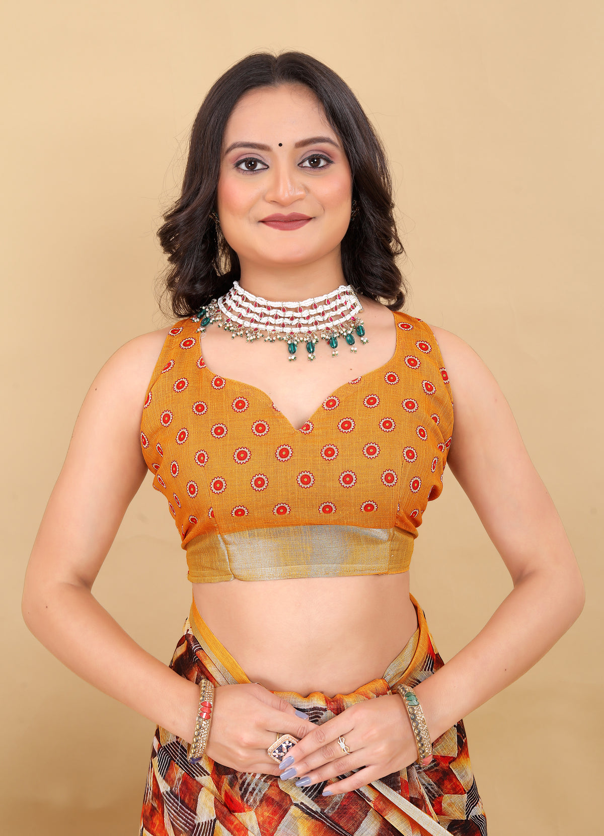 Elegant Geometric & Tribal Printed Saree with Golden Border