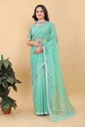 Elegant Mint Green Organza Saree with Subtle Detailing