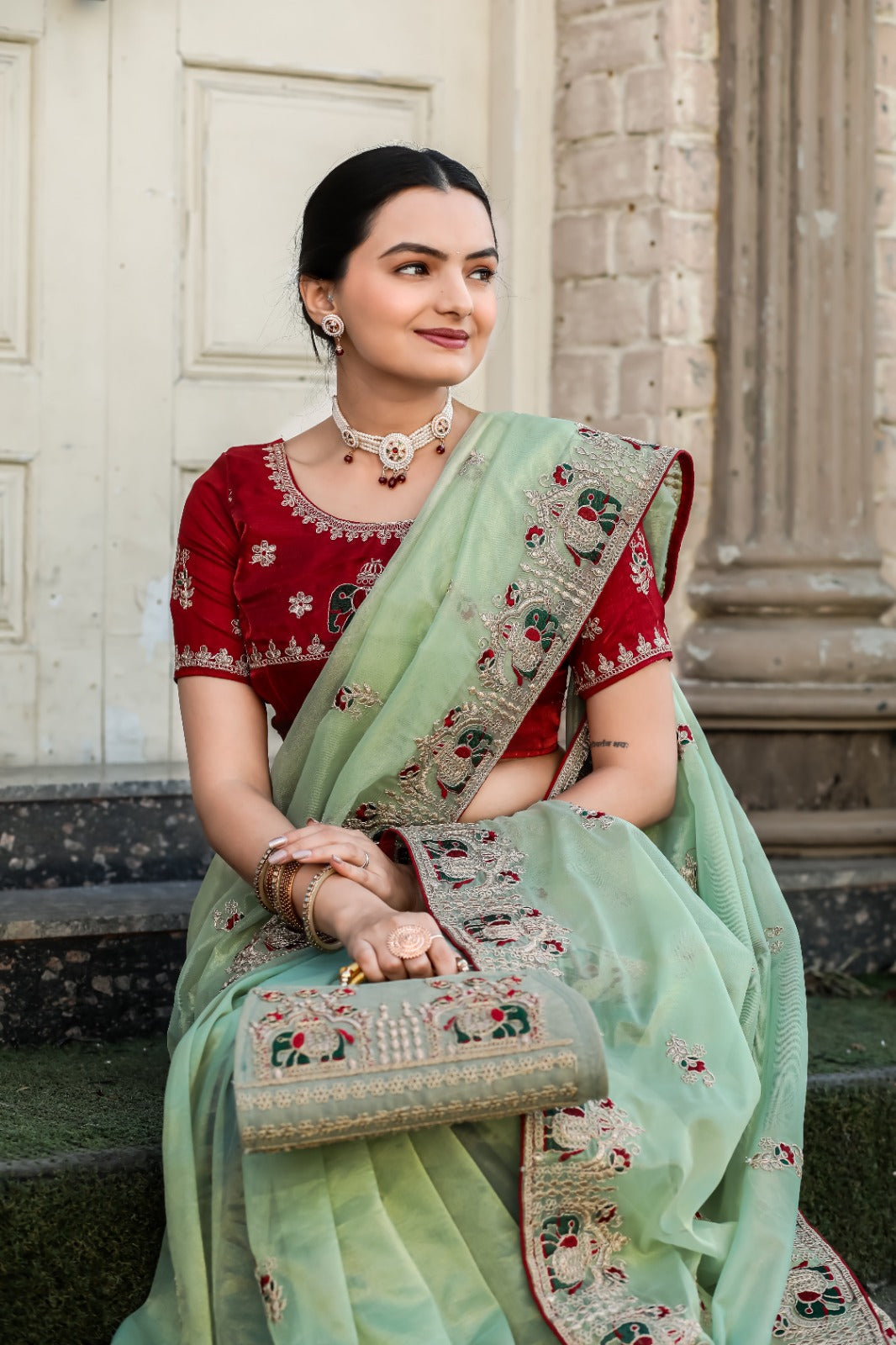 Designer Embroidered Saree with Blouse Piece