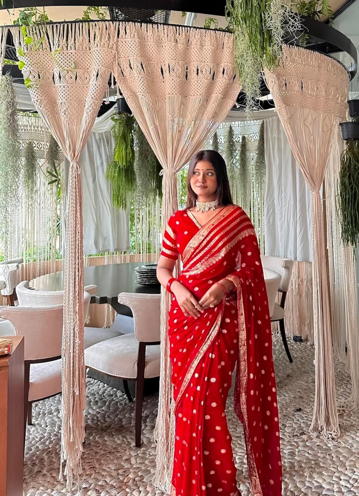 Traditional Red Georgette Saree with Golden Embroidery