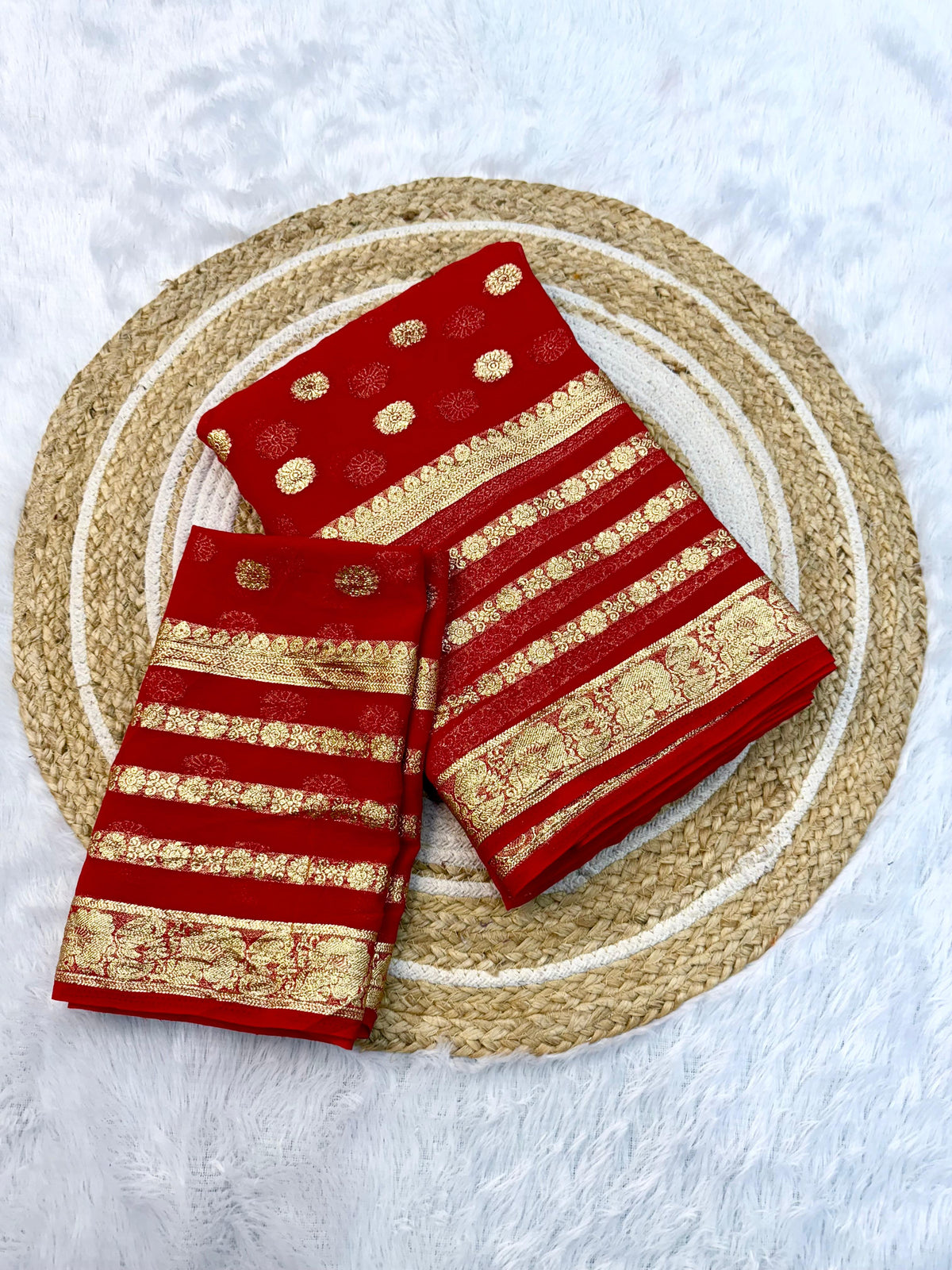 Traditional Red Georgette Saree with Golden Embroidery