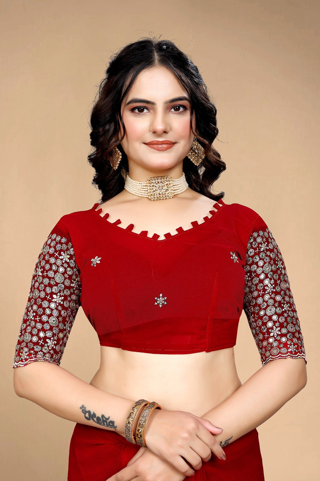Elegant Maroon/Red Designer Saree with Embroidered Blouse