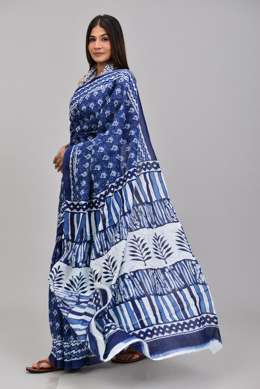 Handcrafted Indigo Printed Cotton Saree