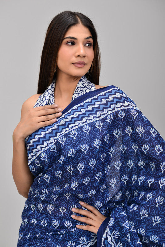 Handcrafted Indigo Printed Cotton Saree