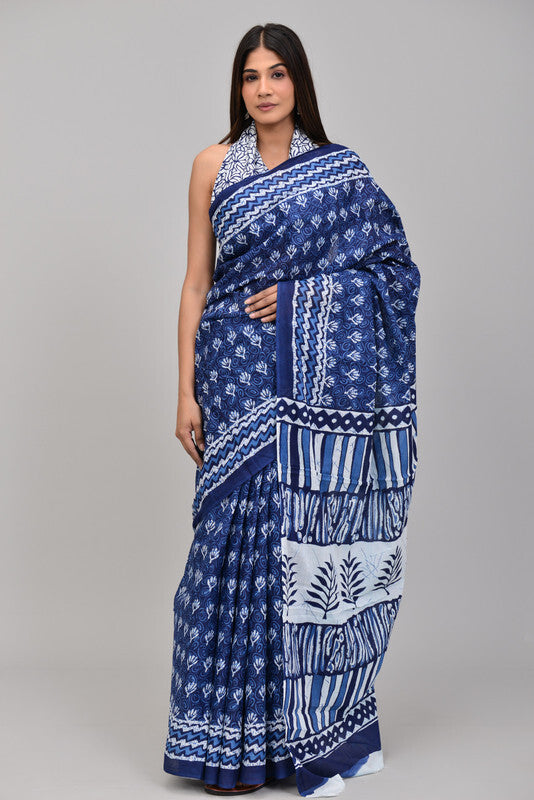 Handcrafted Indigo Printed Cotton Saree