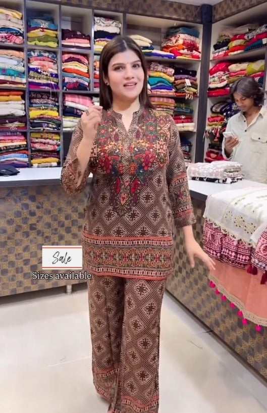 Ethnic Brown Printed Stylish Co-Ord Set