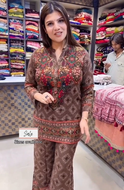 Ethnic Brown Printed Stylish Co-Ord Set