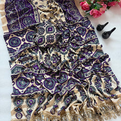 Elegant Ajrakh Printed Saree with Mirror Work, Traditional Border & Designer Pallu