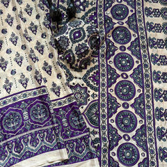 Elegant Ajrakh Printed Saree with Mirror Work, Traditional Border & Designer Pallu