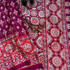 Elegant Ajrakh Printed Saree with Mirror Work, Traditional Border & Designer Pallu
