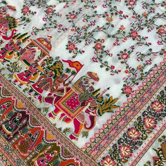 Elegant Cream Floral Printed Cotton Saree with Traditional Art Border & Rich Pallu