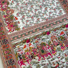 Elegant Cream Floral Printed Cotton Saree with Traditional Art Border & Rich Pallu
