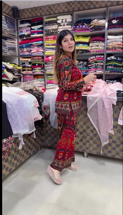 Trendy Asymmetric Printed Top Palazzo Set