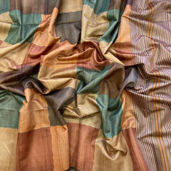 Elegant Multicolor Tussar Silk Saree with Abstract Block Design & Striped Pallu