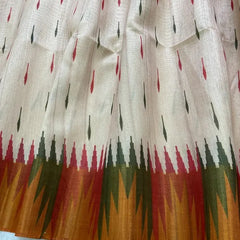 Elegant Cream Ikat Style Tushar Silk Saree with Multicolor Border & Rich Pallu